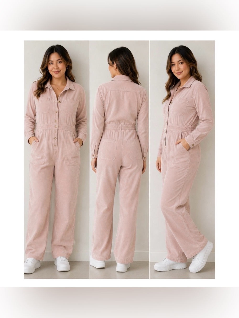 Women's Blush Pink Corduroy Utility Jumpsuit